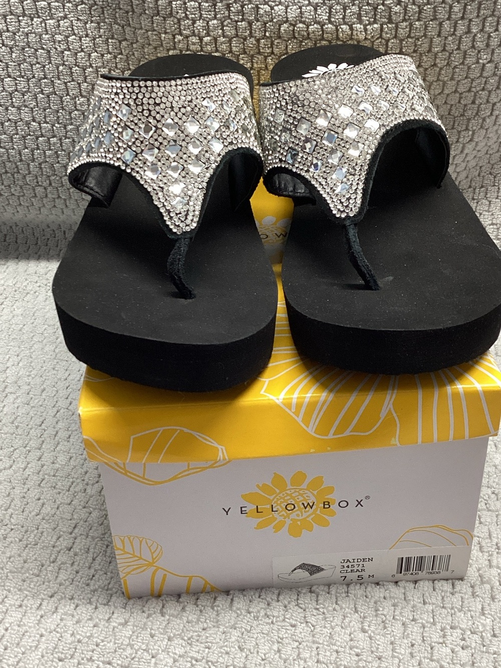 Yellow Box “Jaiden”  Black Platform Sandals with Silver Crystal Accents